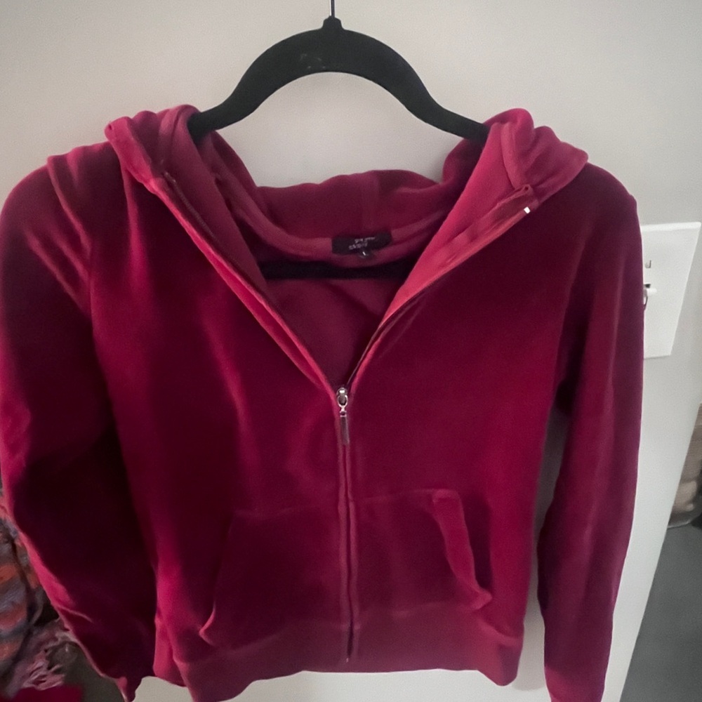 Red Velour Zip-Up Hoodie